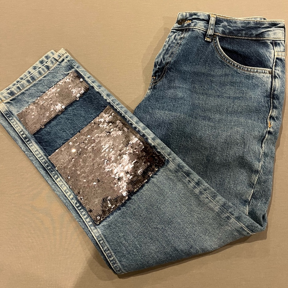 Zara low rise sequin jeans